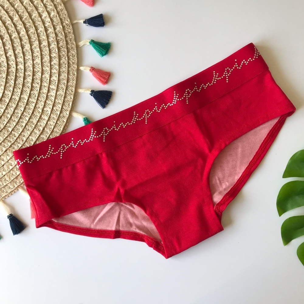 Victoria’s Secret PINK Script Logo Rhinestone Band Hipster Panty Red XL NEW
